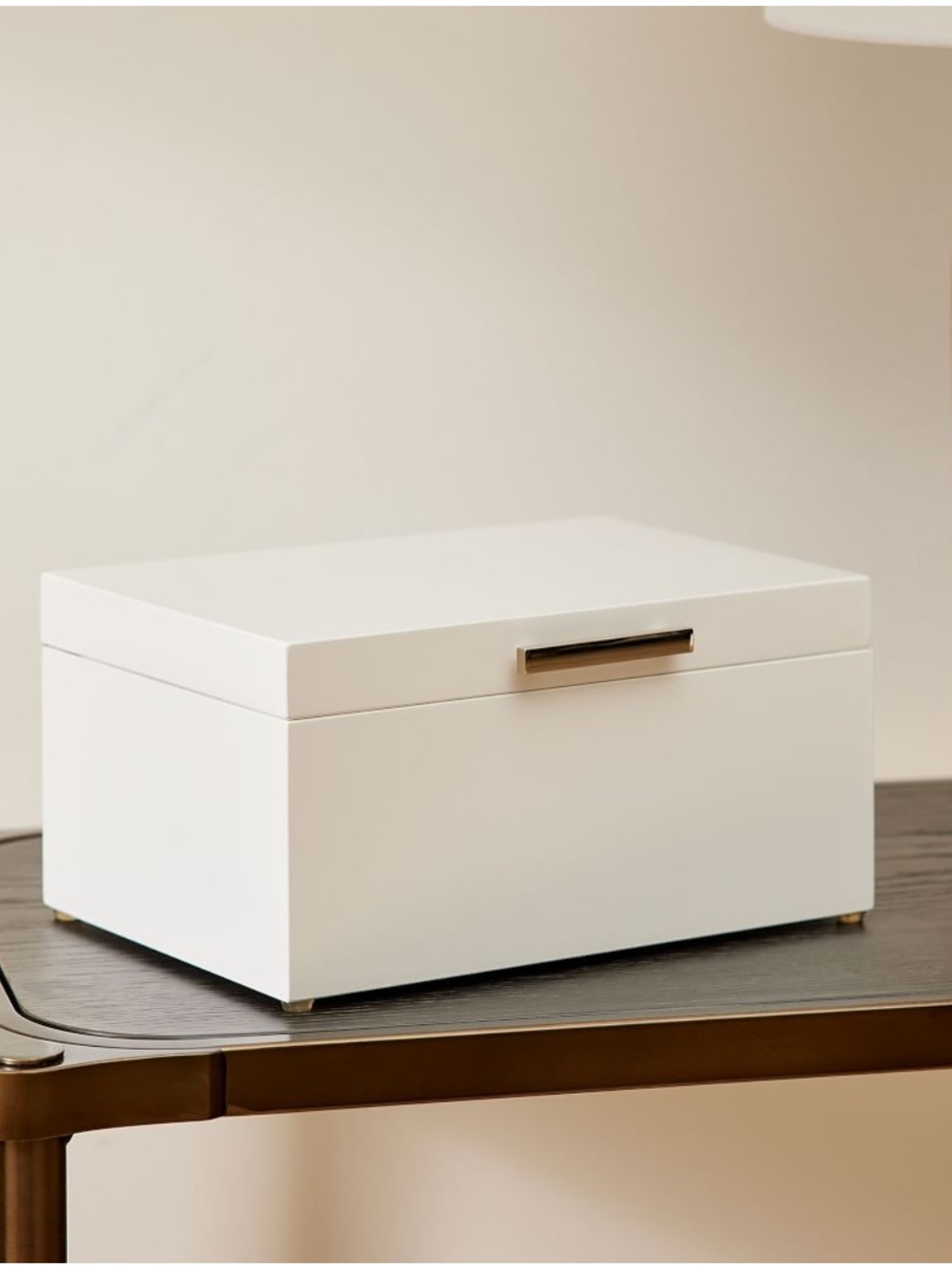West Elm White Jewelry Organizer Box with Metal Handle